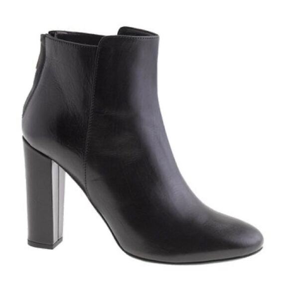J Crew Womens black leather heeled bootie ankle boot, round toe, Size 8 - Picture 1 of 8